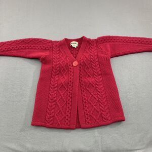Aran Crafts Sweater Womens Medium Red Merino Wool Cable Knit Cardigan Ireland